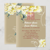 Invitation mariage chinois floral pivoine vintage moderne (Devant / Derrière)