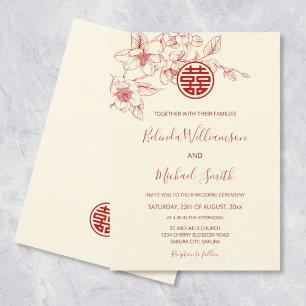 Invitation Mariage chinois Magnolia Red Cream