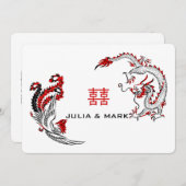 Invitation Mariage chinois moderne Black Red Dragon-Phoenix (Devant / Derrière)