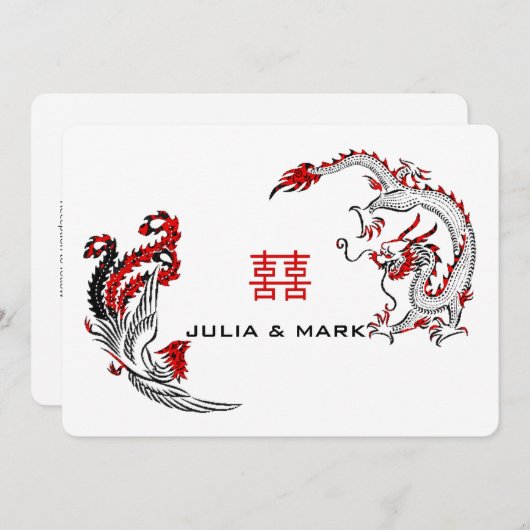 Invitation Mariage chinois moderne Black Red Dragon-Phoenix (Devant / Derrière)