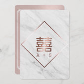 Invitation Mariage Chinois Moderne en Rose Gold et Marbre Bla (Devant / Derrière)