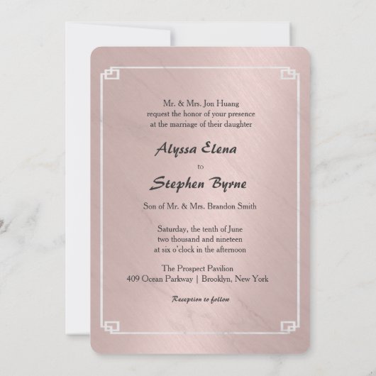 Invitation Mariage Chinois Moderne en Rose Gold et Marbre Bla (Dos)
