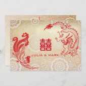 Invitation Mariage chinois moderne Red Gold Dragon-Phoenix (Devant / Derrière)