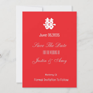 Invitation Mariage chinois personnalisé à plat Enregistrer la