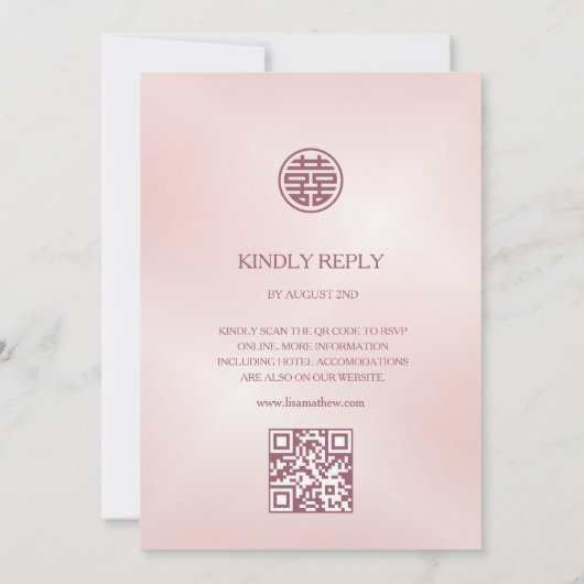 Invitation Mariage chinois QR Code Blush rose Cherry Blossom (Dos)