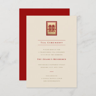 Invitation Mariage chinois rectangle double bonheur or