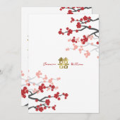 Invitation Mariage chinois Red Sakura Golden Double Bonheur (Devant / Derrière)