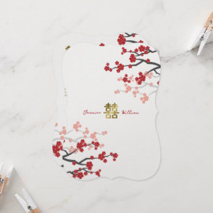 Invitation Mariage chinois Red Sakura Golden Double Bonheur