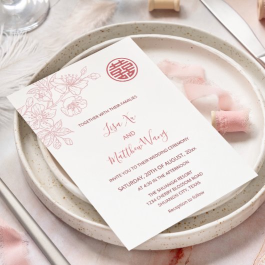 Invitation Mariage Chinois Rose Floral Blush