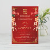 Invitation MARIAGE chinois rouge BILINGUAL Gold Frame (Debout devant)