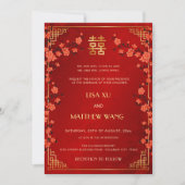 Invitation Mariage Chinois Rouge Cadre Or BILINGUE (Devant)