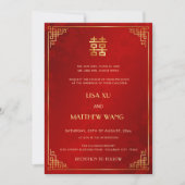 Invitation Mariage Chinois Rouge Cadre Or BILINGUE (Devant)