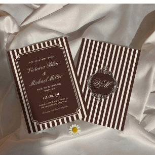 Invitation Mariage chocolat brun foncé argent vintage