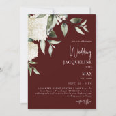 Invitation Mariage Chocolat Rouge Blanc Hydrangée (Devant)