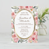 Invitation Mariage chrétien à cadre rose floral rose (Debout devant)