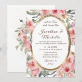 Invitation Mariage chrétien à cadre rose floral rose (Devant / Derrière)