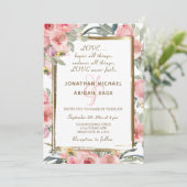 Invitation Mariage chrétien à cadre rose floral rose (Debout devant)