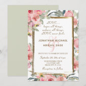 Invitation Mariage chrétien à cadre rose floral rose (Devant / Derrière)