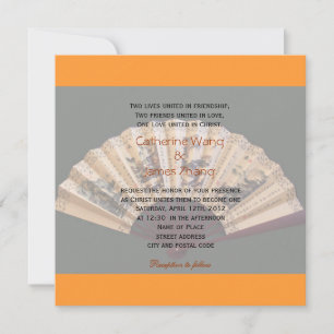 Invitation Mariage chrétien avec éventail chinois en bambou e