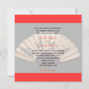 Invitation Mariage chrétien avec éventail chinois en bambou e