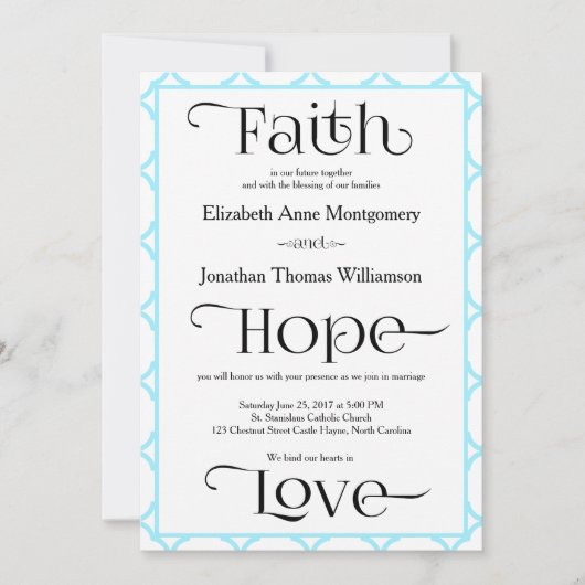 Invitation Mariage chrétien contemporain bleu vert simple (Devant)