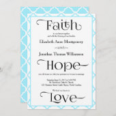 Invitation Mariage chrétien contemporain bleu vert simple (Devant / Derrière)