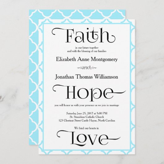 Invitation Mariage chrétien contemporain bleu vert simple (Devant / Derrière)