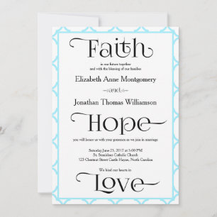 Invitation Mariage chrétien contemporain bleu vert simple