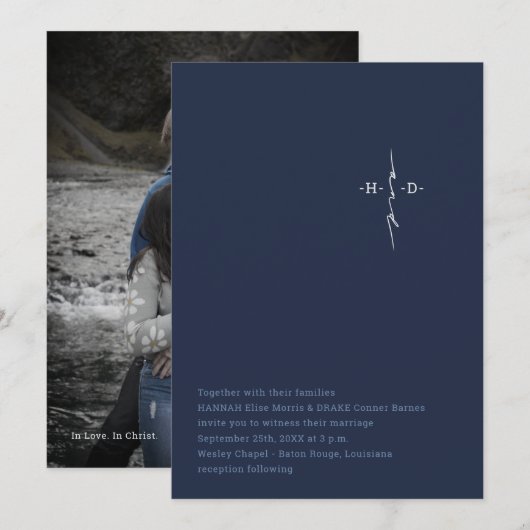 Invitation Mariage Chrétien | Croix des Initiales du Couple | (Devant / Derrière)