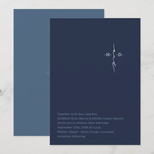 Invitation Mariage Chrétien | Croix des Initiales du Couple | (Devant / Derrière)