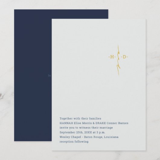 Invitation Mariage Chrétien | Croix des Initiales du Couple e (Devant / Derrière)