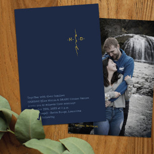Invitation Mariage Chrétien Croix d'initiales en or Bleu
