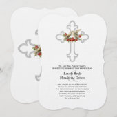 Invitation Mariage chrétien de Lovebirds Red Roses (Devant / Derrière)