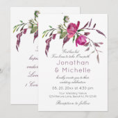 Invitation Mariage Chrétien Élégant Fleurs Violettes et Roses (Devant / Derrière)