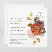 Invitation Mariage Chrétien Floral Orange Blush Or Brûlé (Devant / Derrière)