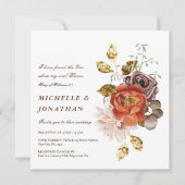 Invitation Mariage Chrétien Floral Orange Blush Or Brûlé (Devant)