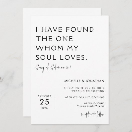 Invitation Mariage chrétien minimaliste moderne tendance (Devant / Derrière)