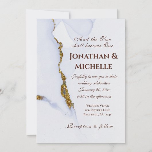 Invitation Mariage chrétien moderne Dusty Blue et Gold (Devant)