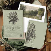 Invitation Mariage Chrétien Moderne Fleurs Vintage Vert Sauge