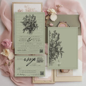 Invitation Mariage Chrétien Moderne Fleurs Vintage Vert Sauge