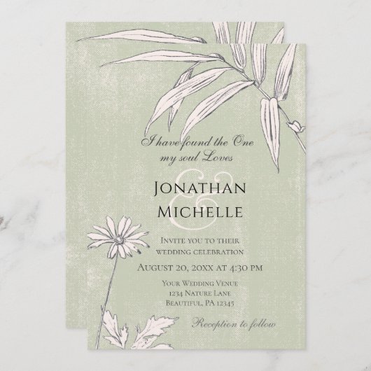 Invitation Mariage chrétien végétal rose vert (Devant / Derrière)