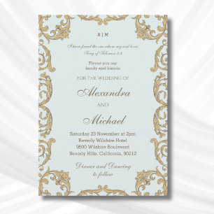 Invitation Mariage chrétien verset biblique baroque bleu pous