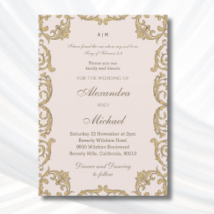 Invitation Mariage chrétien vintage verset de la Bible rose p