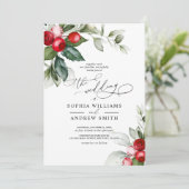 Invitation Mariage Christmas Greenery & Red Berries (Debout devant)