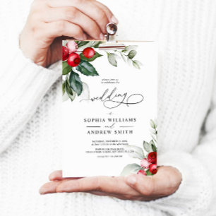Invitation Mariage Christmas Greenery & Red Berries