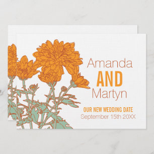 Invitation Mariage chrysanthemum blanc orange reprogrammé