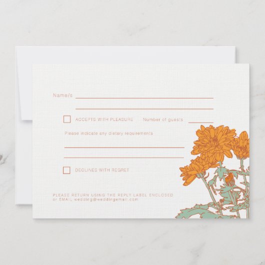 Invitation Mariage chrysanthemum orange mariage de automne rs (Dos)