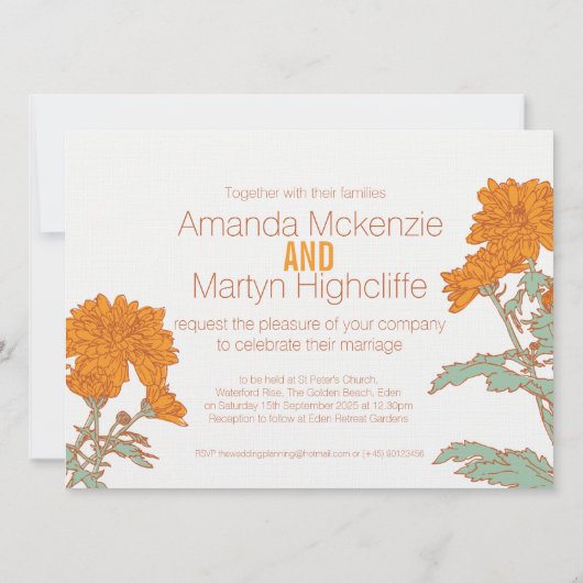 Invitation Mariage chrysanthemum orange mariages de automne i (Dos)