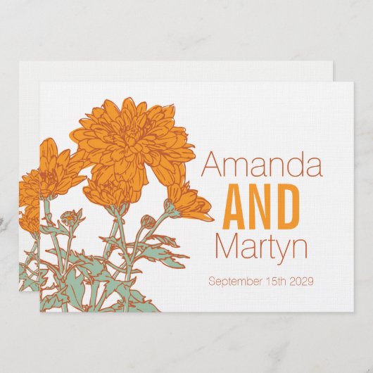 Invitation Mariage chrysanthemum orange mariages de automne i (Devant / Derrière)