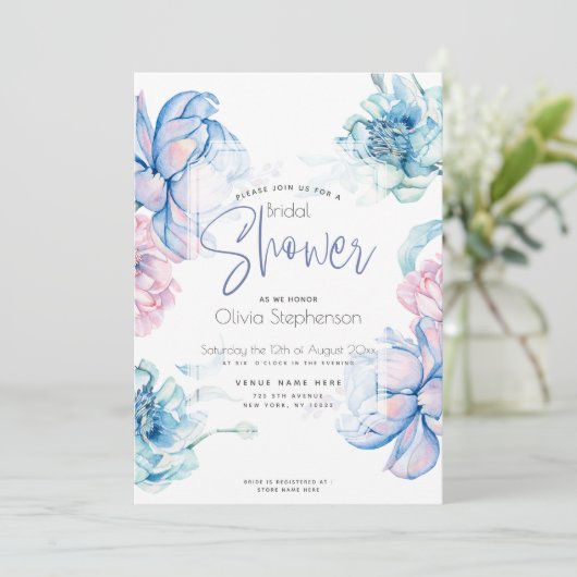 Invitation Mariage | Ciel Bleu et Bubblegum Pink Peonies (Debout devant)